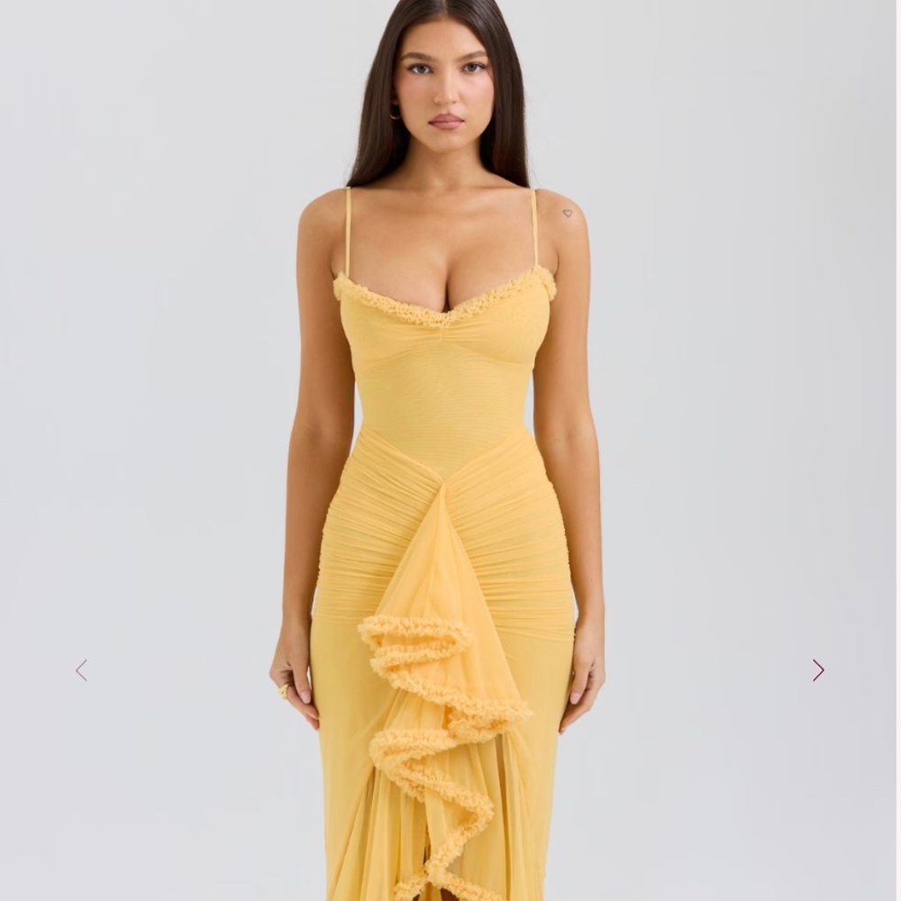 House of CB GABBI Apricot Ruffled Front Gown